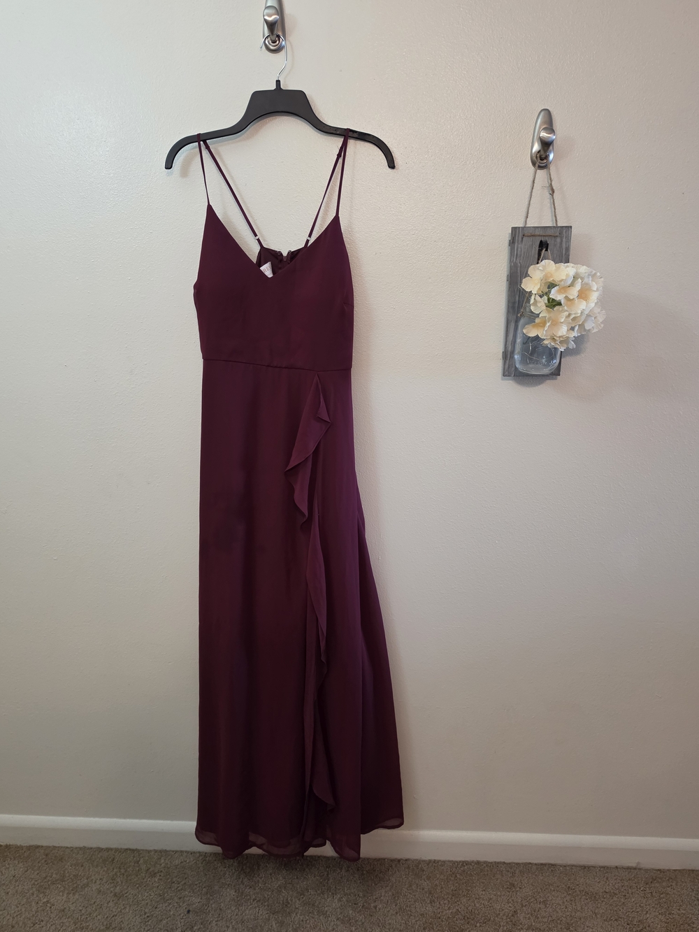 Birdy Grey Wine Burgundy Spaghetti-Strap Ruffle Maxi